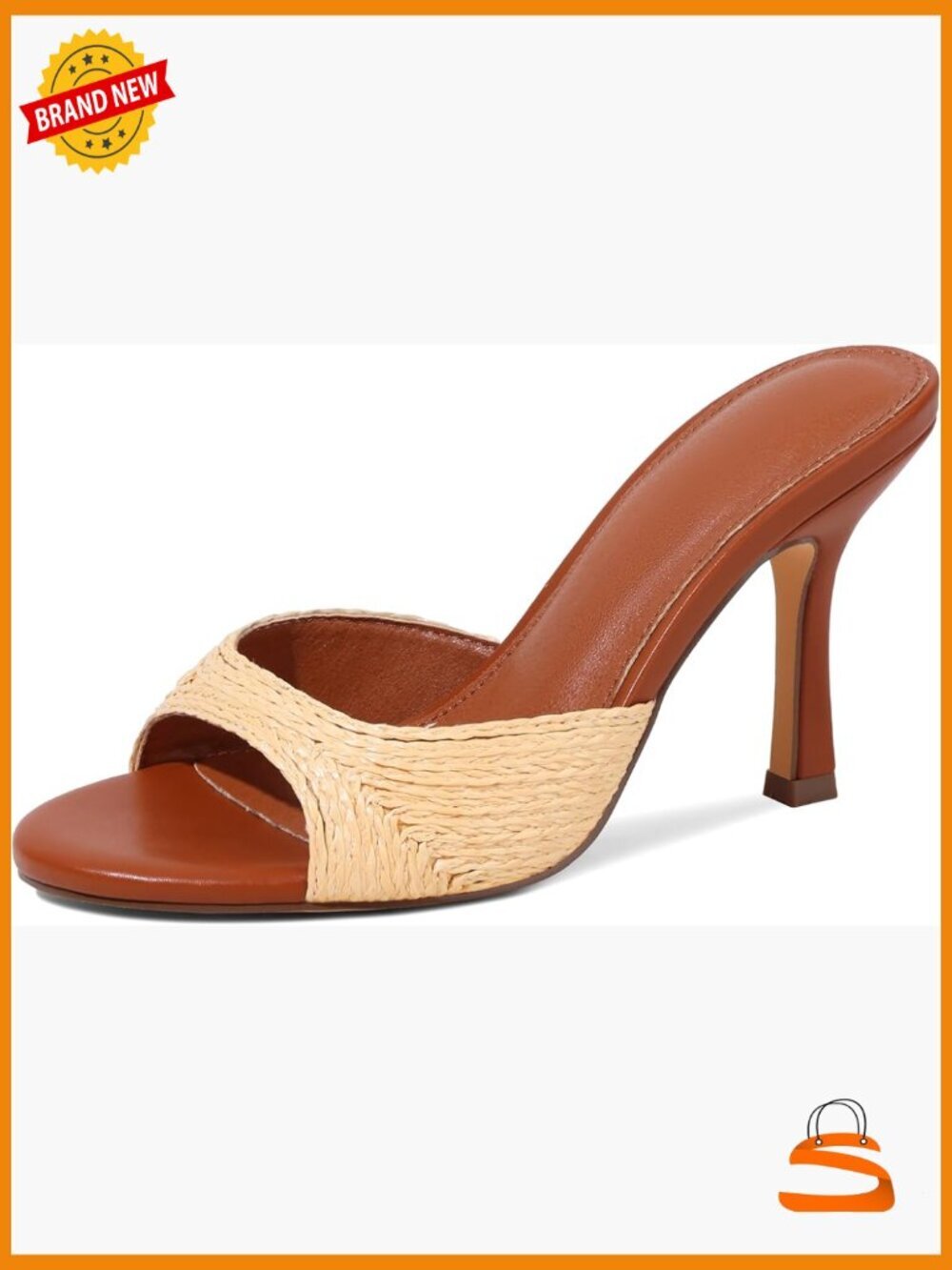 Women's Open Toe Stiletto Mules Slip On Raffia Heeled Sandals Espadrille Dress